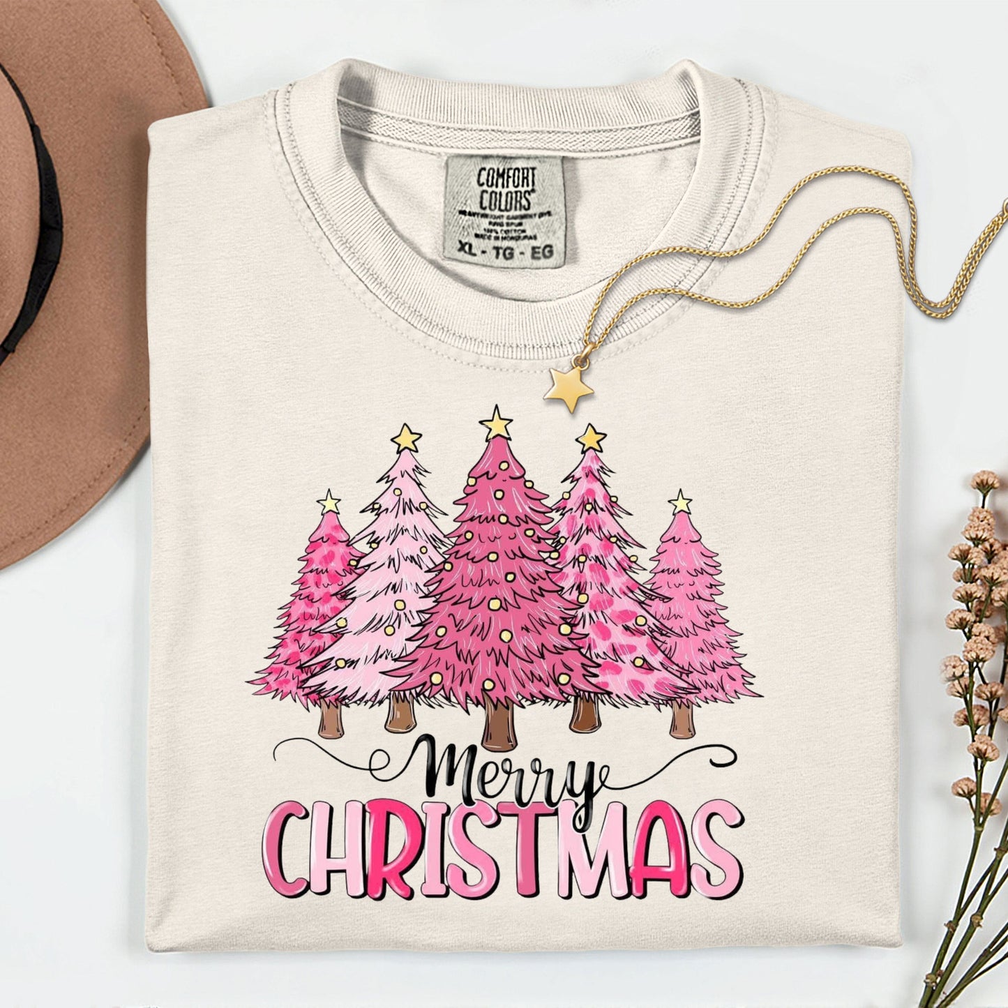 Pink Merry Christmas Trees- DTF Transfer