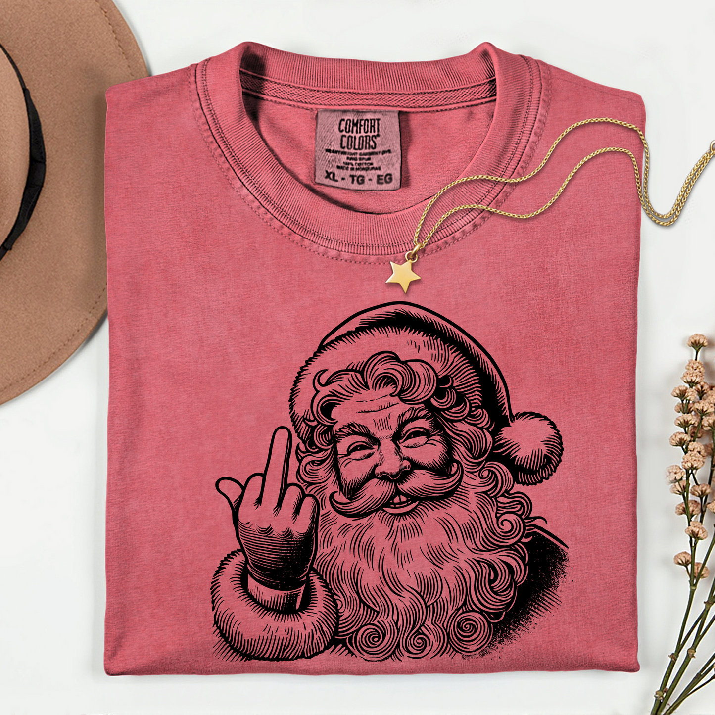 Santa Flipping Off black print-DTF Transfer