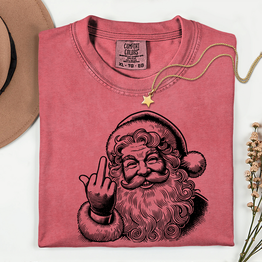 Santa Flipping Off black print-DTF Transfer
