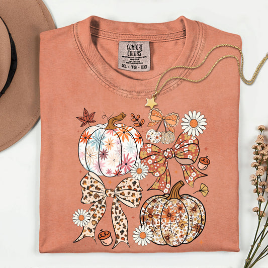 Floral Pumpkins w Bows- DTF Transfer