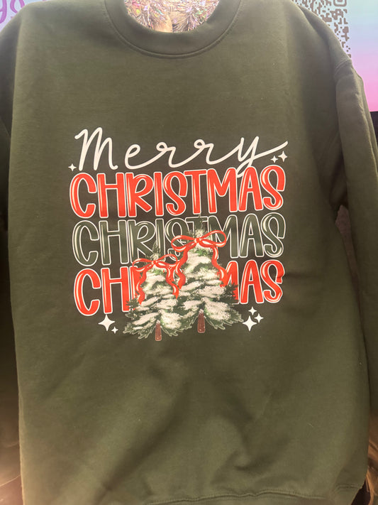 Green Merry Christmas- Crew Neck