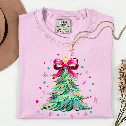 Christmas Tree w Bows  pink -DTF Transfer