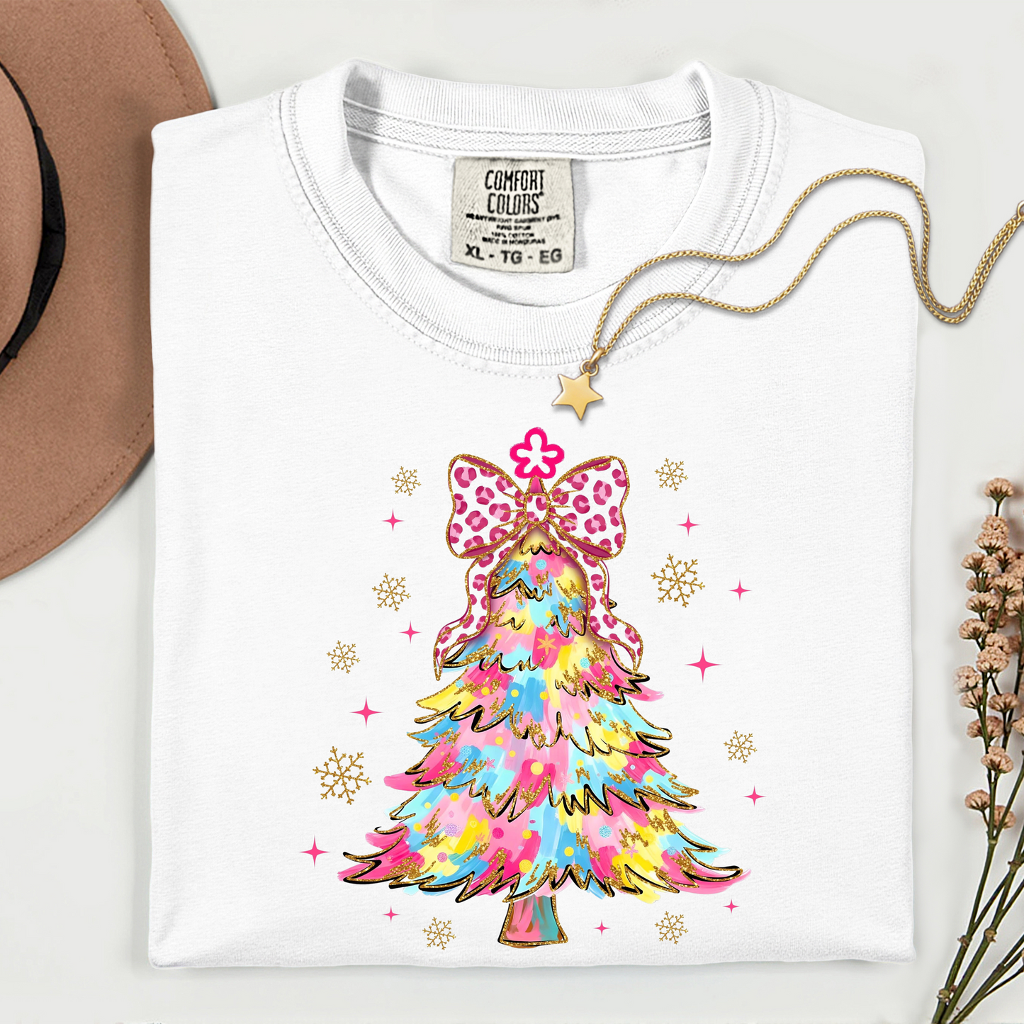 Pink Christmas Tree W/ Bow -DTF Transfer