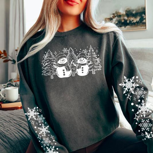 Snowman and Trees white W/ Sleeves- DTF Transfer